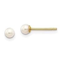 14K Yellow Gold 7 8mm White Round Freshwater Cultured Pearl Stud Earrings