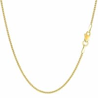 The Diamond Deal 14k SOLID Yellow Gold 0.60mm, 1.00mm, 1.2mm, 1.5mm, OR 2.1mm Shiny Round Wheat Chain Necklace for Pendants and Charms with lobster-Claw Clasp (7
