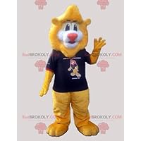 Big soft yellow lion REDBROKOLY Mascot with a t-shirt