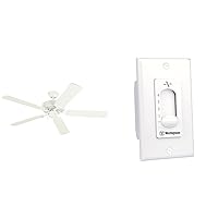 Westinghouse Lighting 7802400 Downrod Mount, 5 White Blades Ceiling fan, White 52 Inch & 7787200 Ceiling Fan Wall Control, White