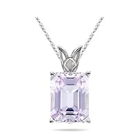 8.00-9.00 Cts of 14x10 mm AA Emerald-Cut Kunzite Scroll Solitaire Pendant in 14K White Gold