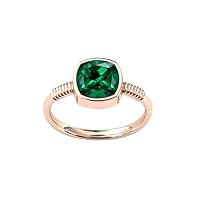 1.5 CT Bezel Set Emerald Engagement Ring Cushion Shaped Emerald Solitaire Wedding Ring Art Deco Emerald Antique Bridal Ring Women Anniversary Rings