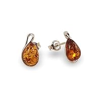 Amber drop earrings, Small amber stud earrings, Real Amber jewelry, Sterling silver amber earrings, Anniversary Gifts for Women