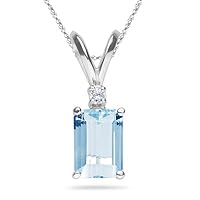 0.02 Cts Diamond & 1.40 Cts of 8x6 mm AA Emerald Aquamarine Pendant in 18K White Gold