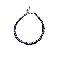 Natural Blue Sapphire 3mm Round Shape Faceted Cut Gemstone Beads 7 Inch Adjustable Silver Plated Clasp Bracelet For Men, Women. Natural Gemstone Link Bracelet. | Lcbr_01687