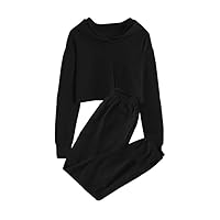 Meikulo Kids Girls 2 Piece Outfits Crop Tops Hoodies Cute Long Sleeve Fashion Sweatshirts and Solid Sweatpants 3-14 Years