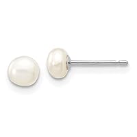 10k White Gold 4 5mm White Button Fw Cultured Pearl Stud Post Earrings Jewelry for Women