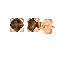 K Gallery 1.30Ctw Cushion Cut Chocolate Diamond Cluster Stud Earrings 14K Rose Gold Finish