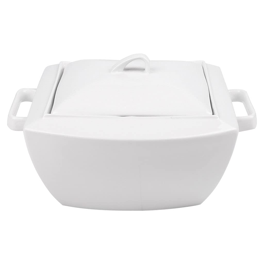 SPNEC 1-Piece 10.75" White Soup Pot Soup Bowl Porcelain with Lid and Handle 27.5 21.5 15.5CM