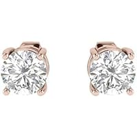RYLOS Classic Round Diamond Push Back Single Stud Earrings Men & Women | Genuine 14K Rose Gold, Sturdy 4-Prong Mounting, Lab-Grown (G-H Color, VS-SI Clarity), Sparkling Real Diamonds - 6.0Carat
