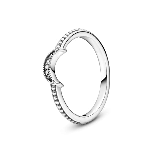 PANDORA Jewelry Crescent Moon Beaded Ring for Women - Sterling Silver with Cubic Zirconia