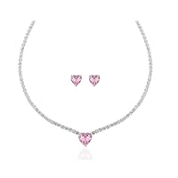 ANGEL SALES 10.00 Ct Heart Cut Pink Sapphire & Diamond 18 Inches Necklace For Girl's & Women's 14K White Gold Finish