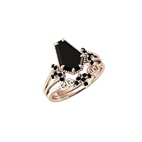 2 CT Coffin Shaped Black Onyx Engagement Ring Set Art Deco Black Onyx Bridal Promise Ring Set Vintage Black Onyx Wedding Ring Set For Her