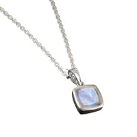 Sterling Silver 925 Natural Square Rainbow Fire Moonstone Pendant Gift