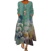 Women's Linen Long Sleeve Irregular Hem Maxi Dress Spring Fall Flowy Plus Size Beach Wedding Long Dresses