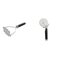 KitchenAid Gourmet Stainless Steel Wire Masher, 10.24-Inch, Black & Classic Pizza Wheel, 9-Inch, Black