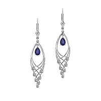 1 CT Pear Cut Created Blue Sapphire Woven Dangle Earrings 14k White Gold Finish