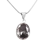 925 Sterling Silver Oval White Topaz Gemstone Pendant With 20inch Chain Handmade Jewelry