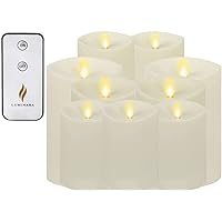 Outdoor Pillar 9 pc Set - Flameless Flickering Battery Operated Candles Ivory Weatherproof Outdoor Pillar Candle - Moving Flame LED Battery Operated Lights for Outside Christmas, Thanksgiving