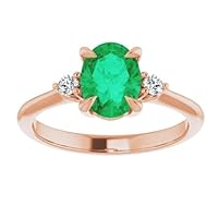 Three Stone Oval 1.5 CT Emerald Engagement Ring 14k Gold, Dainty Green Emerald Ring, Thin Band Chatham Emerald Diamond Ring, Minimalist Ring, Filigree Art Deco Antique Ring, Perfact for Gift