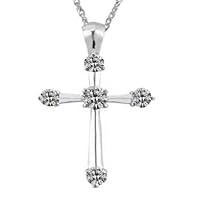 0.50 Carat Round Brilliant Diamond Cross Pendant Necklace Chain 14 Kt White Gold