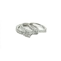 Princess Cut Cubic Zirconia Cluster Trio Wedding Ring Set For Womens & Girls 14k White Gold Plated 925 Sterling Silver.