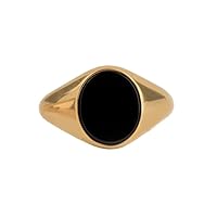 Oval Onyx Signet Ring, Gold Flat Onyx Pinky Ring