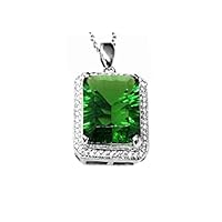P3764R Contemporary Mt St Helens Green Helenite July Birthstone Quantum Cut Halo Rectangle Shape Sterling Silver Pendant