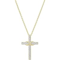 0.06 Carat (ctw) 14K White Gold Round Cut 14K White Natural Diamond Twisted Rope Cross Pendant for Women in Gold