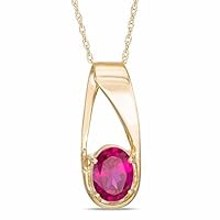 Lab Created Oval Gemstone Birthstone Necklace Pendant Charm 10k REAL White OR Yellow Gold 18 inch 10k Gold Chain (Choose your Birthstone)