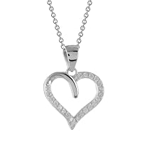 Necklace with Heart Jewellery Pendant 925 Silver: Heart Chain Necklace Women's Sterling Silver Rhodium-Plated Genuine Silver Chain with Zirconia Stones Gift Wife Girlfriend Birthday - Jewellery Made in Germany, Sterling Silver