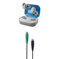 Skullcandy Grind & Line USB-C to C Cable/Wireless in-Ear Bluetooth Earbuds/Use with iPhone and Android/Charging Case and Microphone/Great for Gym and Gaming - Grey/Blue + 4ft Dark Blue/Green