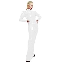 Wetlook Fetish PVC Dress Latex Faux Leather Tight Maxi Dress Turtleneck Long Sleeve Slim Bodycon Maxi Dress Gothic Clubwear