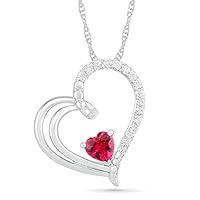 1 CT Created Ruby & Diamond Solitaire Heart Pendant Necklace 14k White Gold Finish