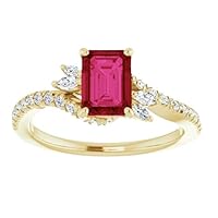 Twist & Swirl 1 CT Emerald Shape Ruby Engagement Ring 14k Gold, Emerald Marquise Red Ruby Ring, Ruby Cross over Ring, July Birthstone Rings
