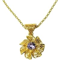 RKGEMS Tanzanite Pendant Necklace 18K Gold Plated Filigree Floral Sterling Silver Jewelry Birthday Gift Wedding Anniversary Bridesmaid Proposal