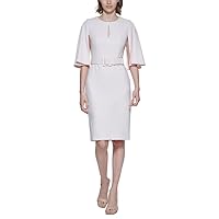 Calvin Klein Women's Capelet-Sleeve Belted Sheath Dress (Blossom, 16)
