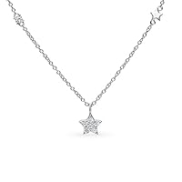 White gold Plated 925 Silver 0.014 ct (J-K Color, I1-I2 Clarity) mini diamond star necklace for women.