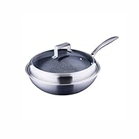 Stainless Steel Frying Pan-Household Gas Smokeless Wok, Non-Stick Frying Pan, Scratch-Resistant Frying Pan, with Glass Lid