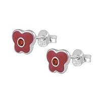 Girls Sterling Silver Simulated Birthstone Enamel Butterfly Stud Earrings