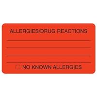 Tabbies Allergy Labels - Allergies/Drug Reactions, Fluorescent Red, 3-1/4