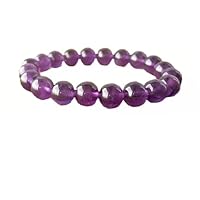 Unisex gem amethyst8mm round smooth beads stretchable 7 inch bracelet for men,women-Healing, Meditation,Prosperity,Good Luck Bracelet #Code - stbr-02881