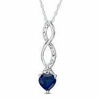 Lab Created 6.00MM Blue Sapphire Gemstone September Birthstone Heart and Diamond Accent Pendant Necklace Charm in 10k SOLID White Gold