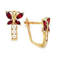 14k Yellow Gold January Red CZ Cubic Zirconia Simulated Diamond Butterfly Angel Wings Leverback Earrings Measures 12x7mm Jewelry for Women