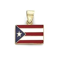 14k Yellow Gold Enamel Puerto Rico Flag Pendant Necklace Jewelry for Women