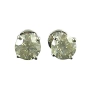 2.07 Ct Round Cut Natural Diamond Solitaire Stud Earrings Solid 14k White Gold Screw Back (Clarity-I2-I3,I-J Color)