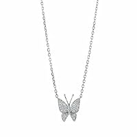 1CT VVS1 Diamond Butterfly Shape Pendant Necklace Free Chain 14K White Gold Plated