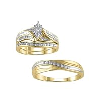 10K Gold 1/4Ct Diamond Trio Set of Bridal Ring & Men's Wedding Band 10K Gold (I3 clarity, I-J color)