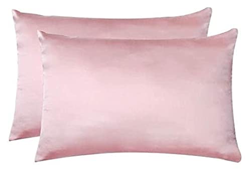 La Femme Loga 100% Mulberry Silk 2 Pack Pillowcase Set for Hair and Skin - with Hidden Zipper Both Sides 22 Momme Silk (King, Pink)