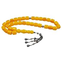 Turkish design Tasbih 33 yellow resin beads Tibetan silver tassels